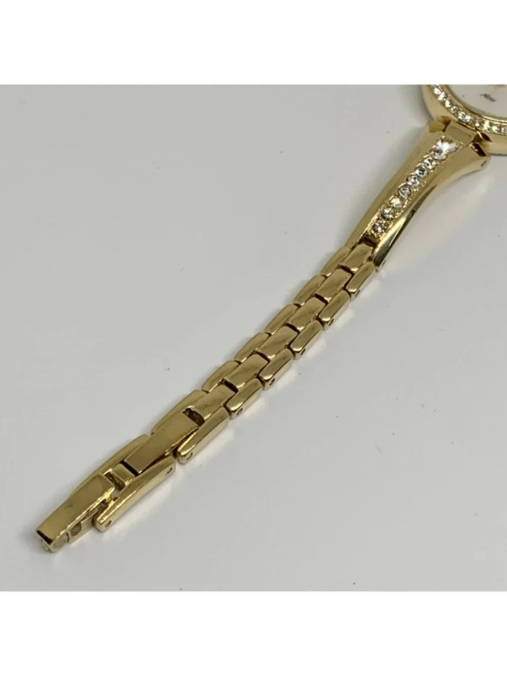 Armitron women’s watch gold tone 24mm mop dial quartz rhinestones running